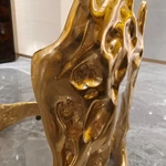 Gold Sculptural Side Table with Clear Ripple Acrylic Top and Organic Metal Base